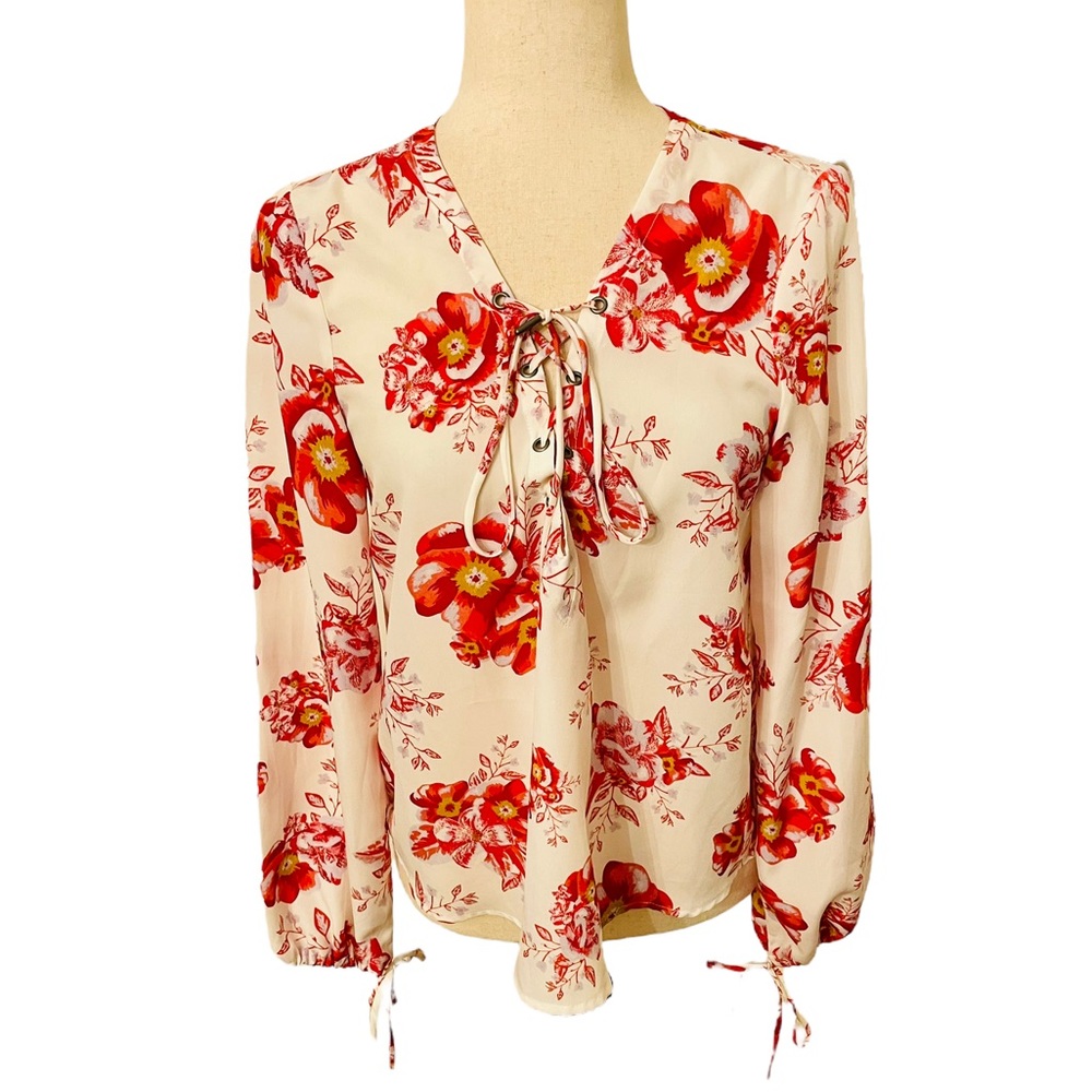Tularosa REVOLVE Lace Up Blouse in Fuchsia Bloom - Picture 2 of 14
